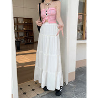 Women's Summer High Waist Elastic Waist Pleated Casual Mid-length Skirt