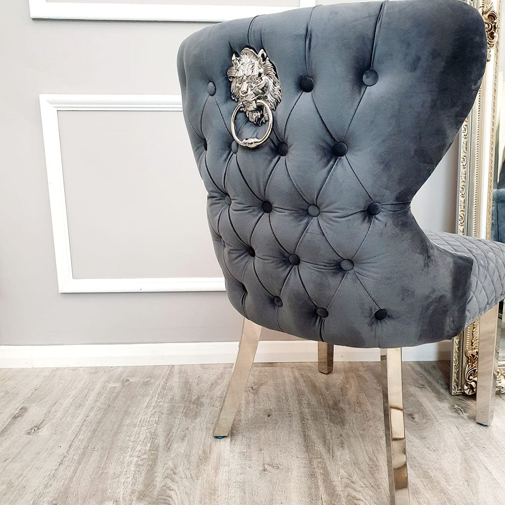 Chelsea Dining Chair ALL COLOURS with Lion Knocker & Buttoned Back