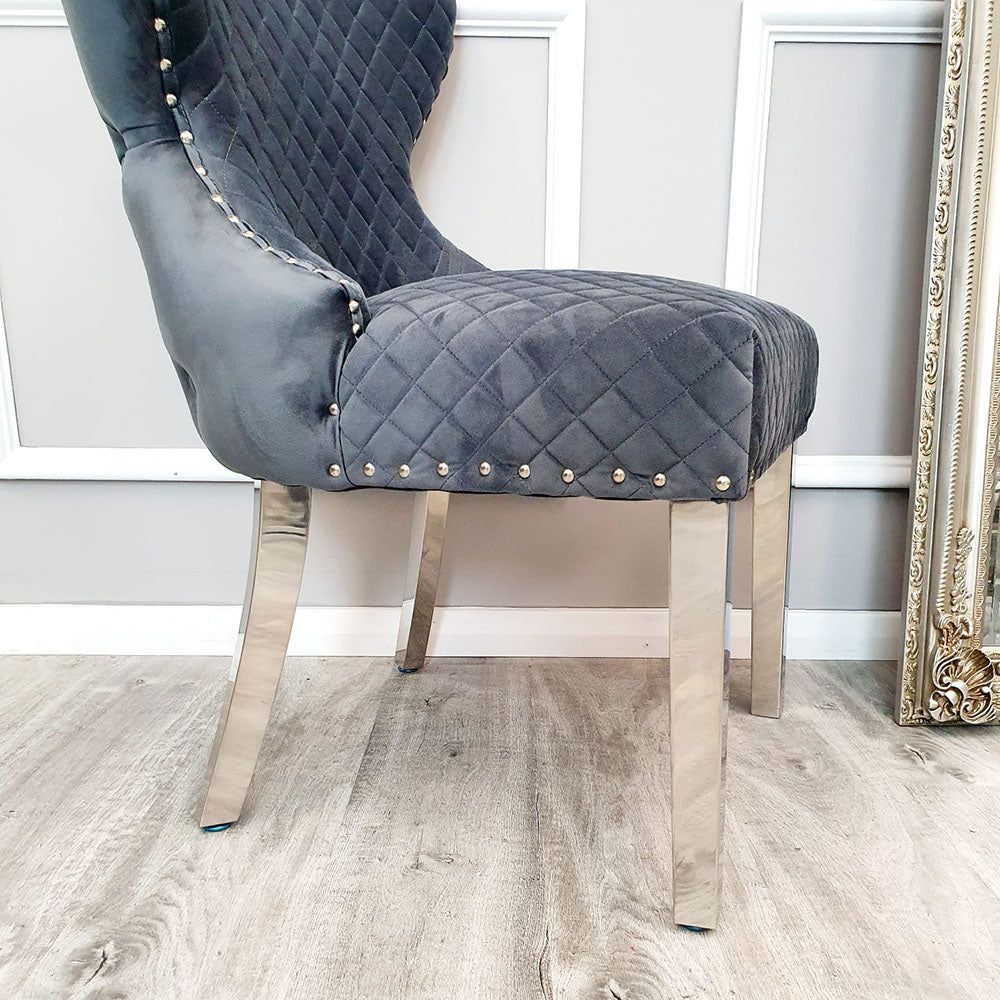 Chelsea Dining Chair ALL COLOURS with Lion Knocker & Buttoned Back