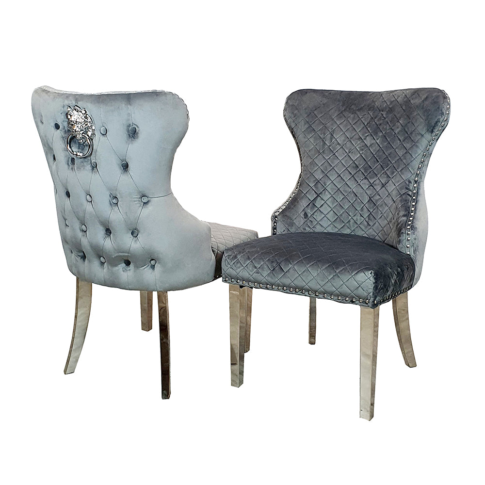 Chelsea Dining Chair ALL COLOURS with Lion Knocker & Buttoned Back