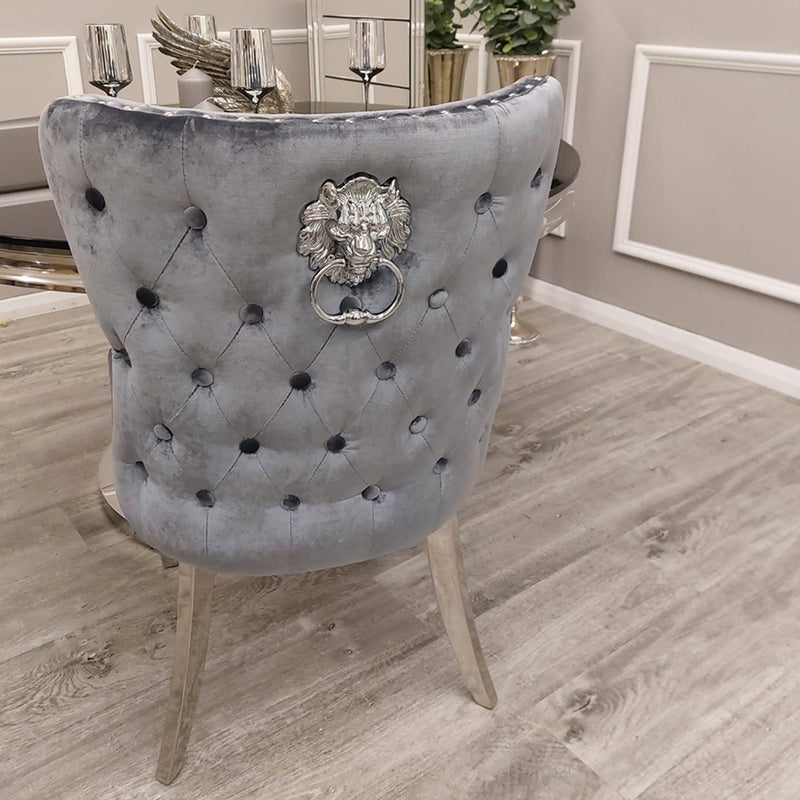 Chelsea Dining Chair ALL COLOURS with Lion Knocker & Buttoned Back