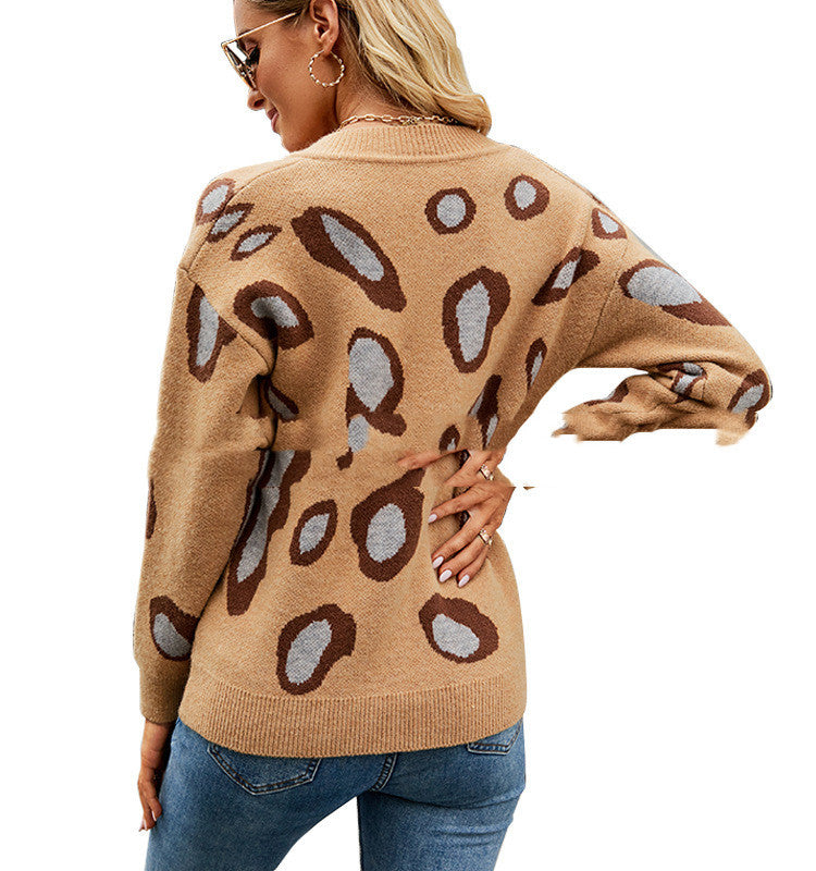 Leopard V-neck Bottomed Sweater Women's Sweater Long Sleeve