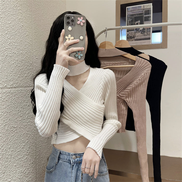 Women's Cross-halterneck V-neck Knitted Sweater