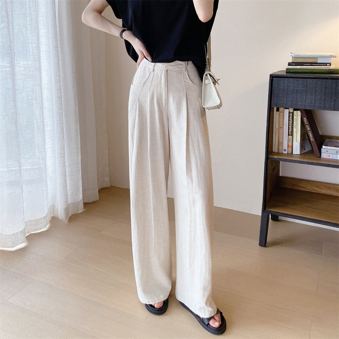 Tencel Linen Wide-leg Pants Thin High Waist Casual Sun-proof Cotton Linen Straight Trousers