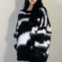 Striped Imitated Mink Fluff Soft Glutinous Loose Round Neck Sweater