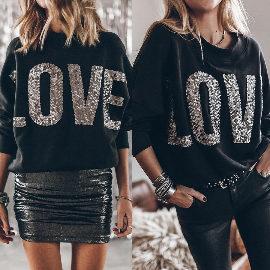 Fashionable Batwing Sleeve Sequined Sweater