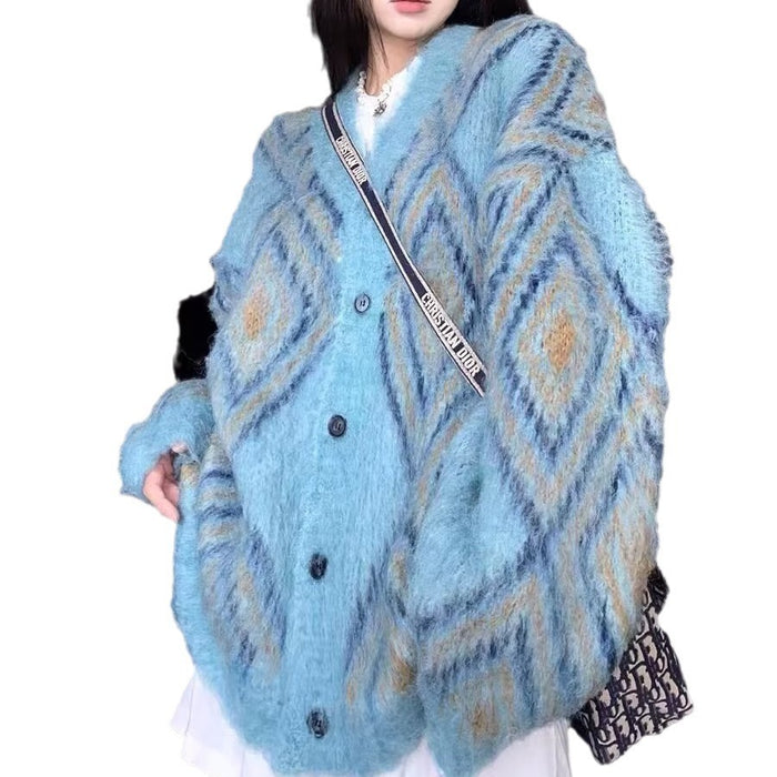 Autumn Winter Retro Long Wool Knitted Cardigan Women's Retro Loose