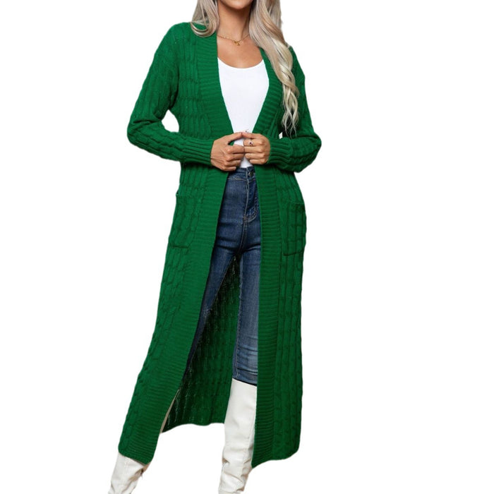 Women's Twist Pocket Long Knitted Cardigan Sweater