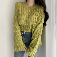 Round Neck Sleeve Feather Flared Sleeve Sweater Women