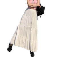 Women's Summer High Waist Elastic Waist Pleated Casual Mid-length Skirt