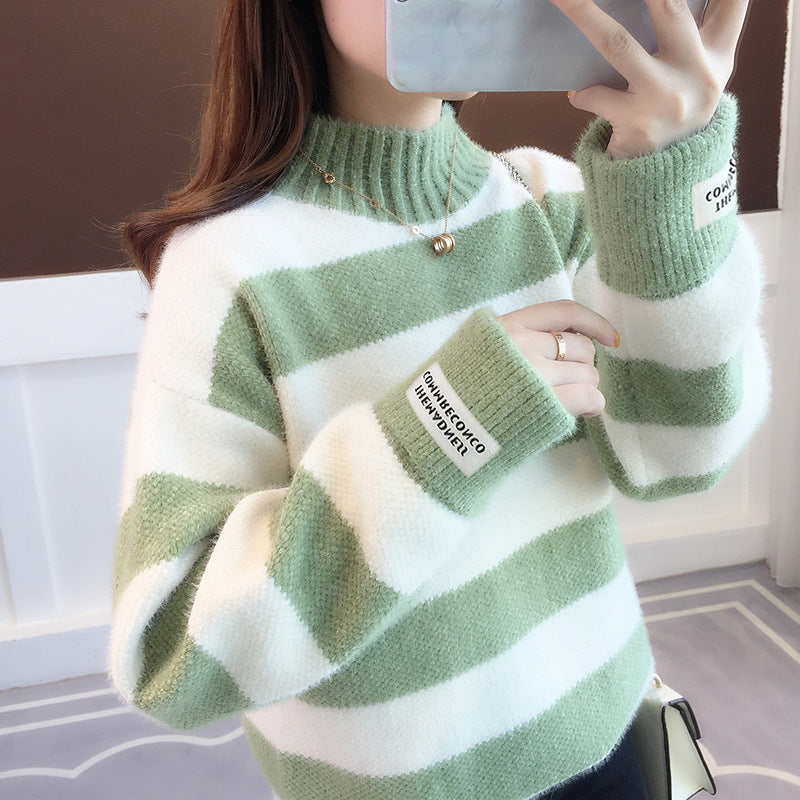 Chenille Stripe Thickening Sweater Women's Autumn And Winter Loose