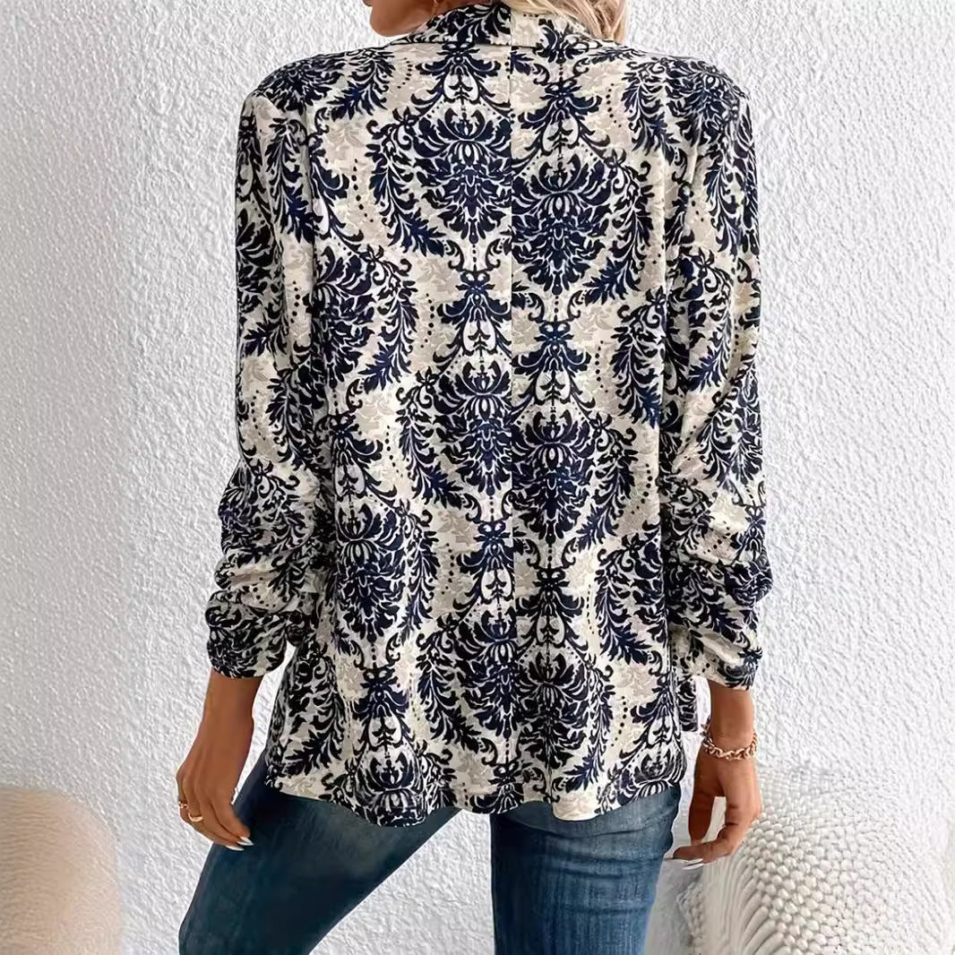 Women's Fashionable Cardigan Lapel Long Sleeve Printed Jacket Small Suit