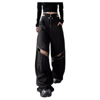 American Hot Girl Black Cargo Pants Female Y2g Harajuku Style High Street Zipper Design Sense