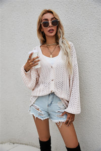 Hollow Personality V-neck Fashion Loose Cardigan Button Sweater Sweater