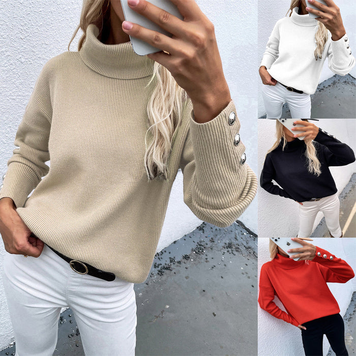 Women's Tall Leader Mouth Button Knit Sweater Solid Color Casual Loose Oversized Sweater