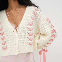 V-neck Lace-up Hollow Out Knitted Cardigan Top Loose Casual Sweater Coat For Women