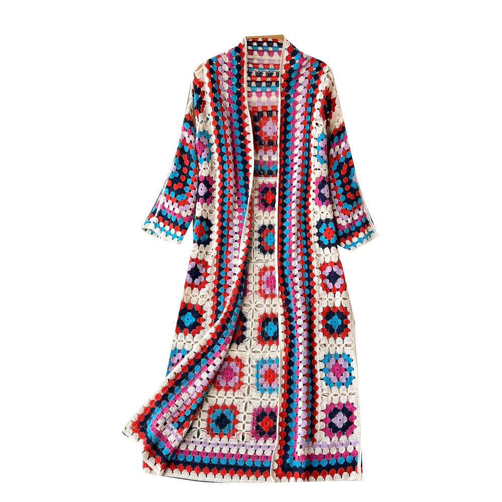 Bohemian Vacation Ethnic Print Vintage Long Style Long Sleeve Shawl Cardigan