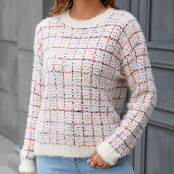 Stitching Fashionable All-matching Sweater Round Neck