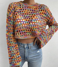 Retro Short Women's Colorful Woven Top Sweater