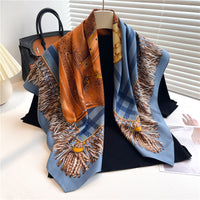 Fashion Luxury Silk Scarf Color Block Printed Twill Silk Large Kerchief