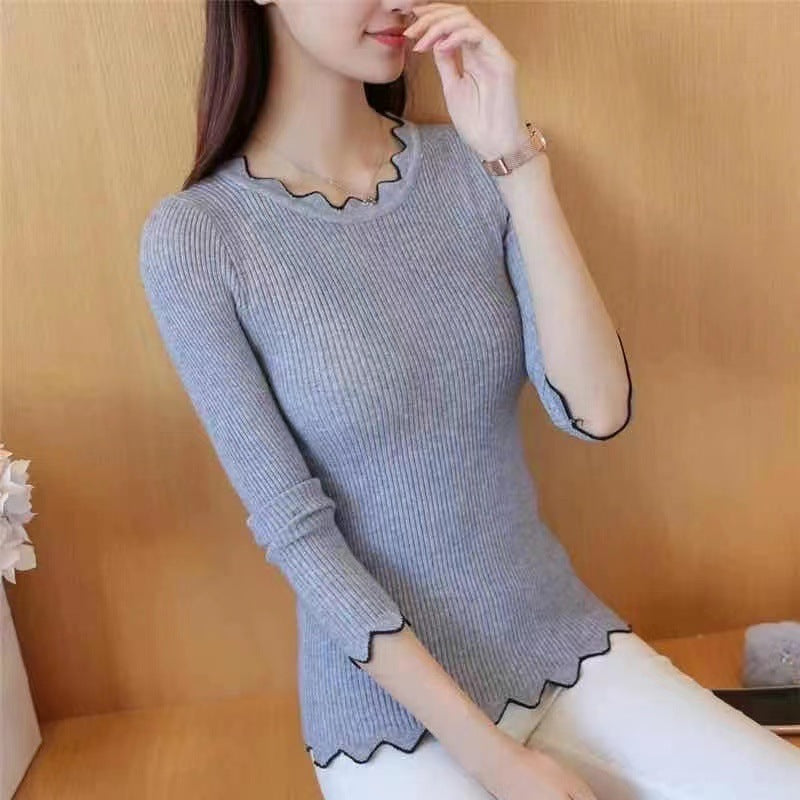 Round Neck Lace Inner Wear Knitted Slim Fit Sweater