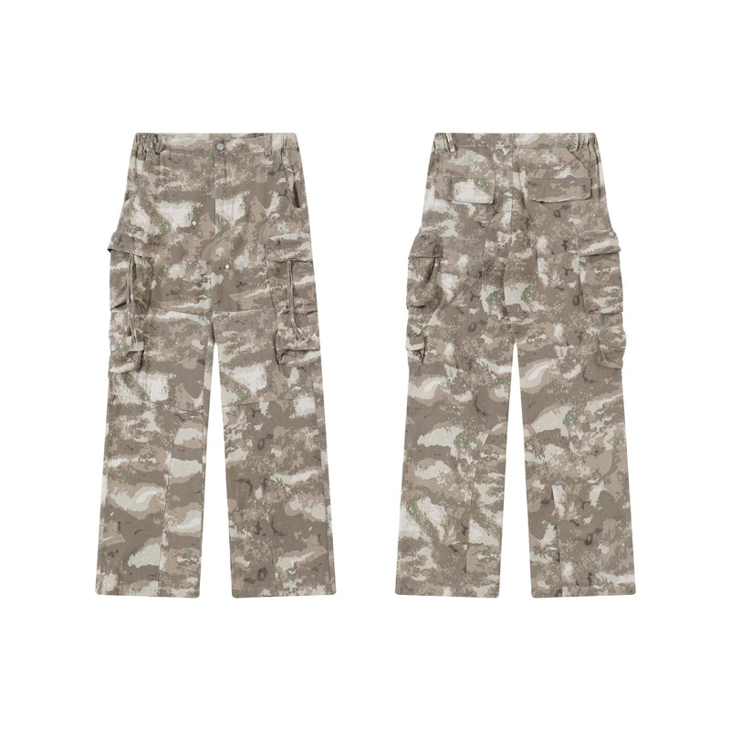 Multi-pocket Camouflage Denim Overalls Loose Wide-leg Straight Trousers