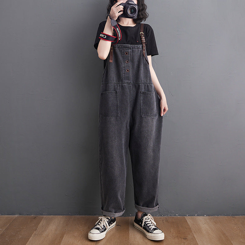 Spring And Summer Literary Plus Size Slim Denim Overalls