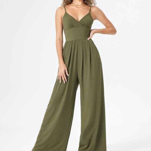 Commuter Pocket V-neck Dress Solid Color Women's Jumpsuit