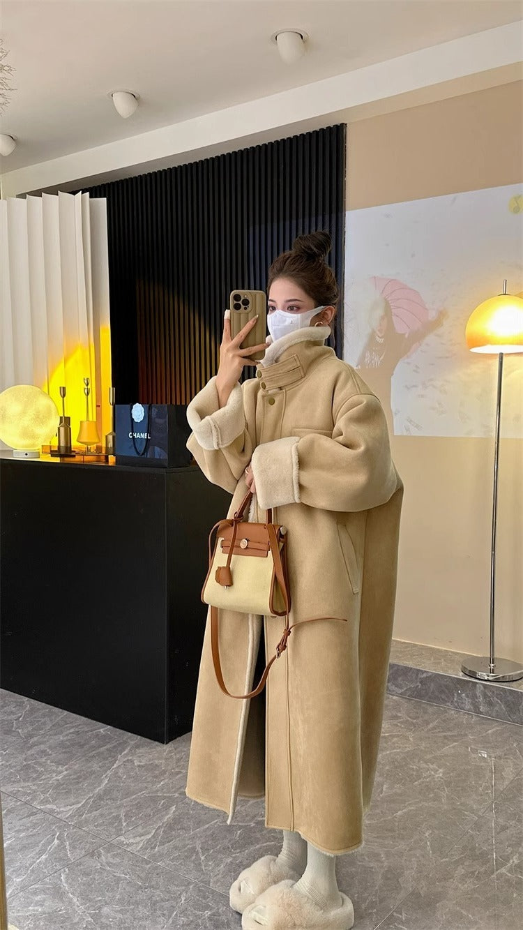 Thickened Imitation Fur Coat Overcoat Women's Long Lamb Suede