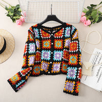 Vintage Chic Crochet Hollow Out V-neck Knitted Sun-proof Cardigan Coat