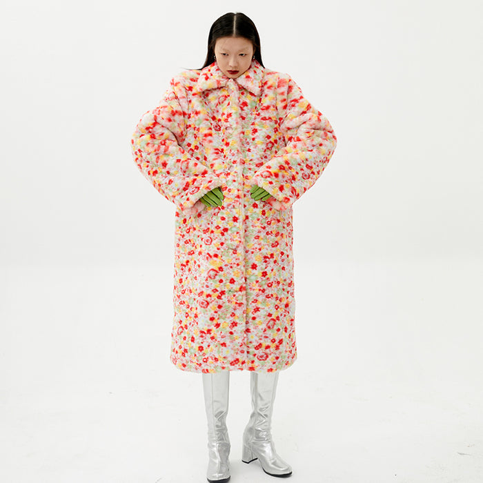 Sweet And Cool Vintage Abstract Floral Print Shoulder Pad Coat