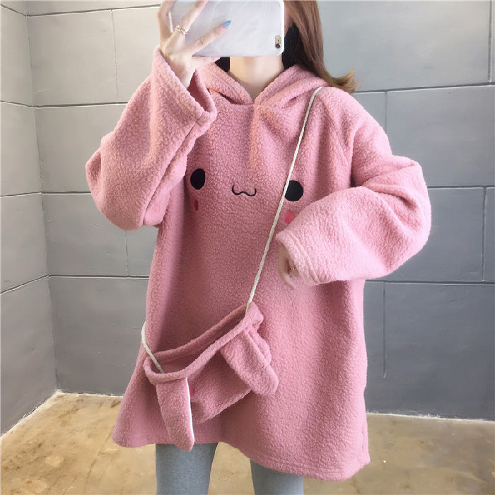 Cute Long Rabbit Ears Lamb Wool Hooded Pullover Sweater