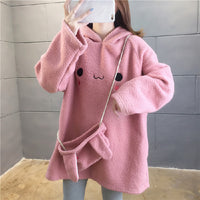 Cute Long Rabbit Ears Lamb Wool Hooded Pullover Sweater