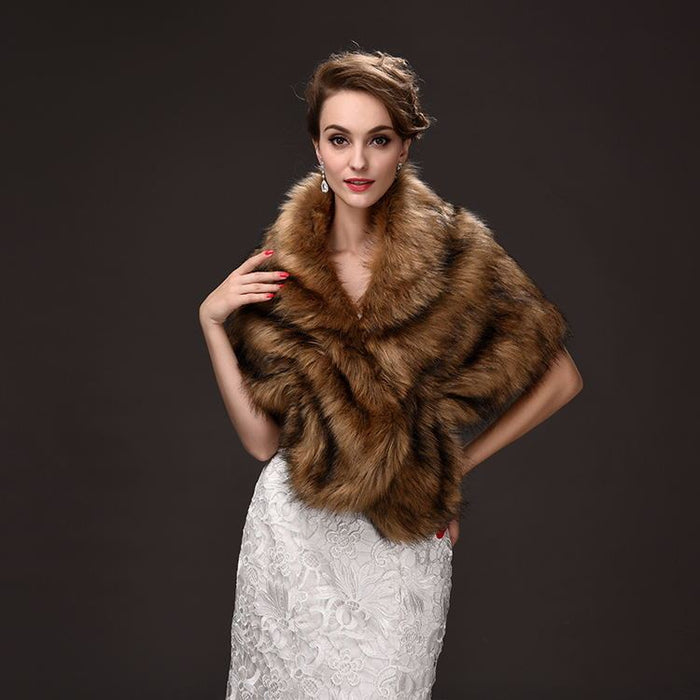 Women's Simple Warm Brown Fur Shawl