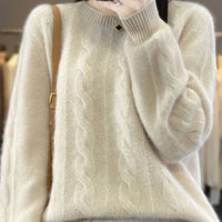 Women's Cable-knit Sweater Knitwear Top Pullover Solid Color Bottoming Shirt