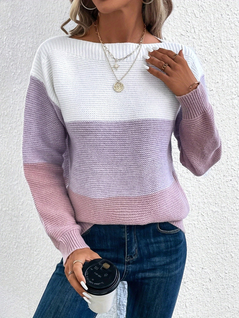 Women's Round Neck Splicing Knitwear Loose Top Sweater