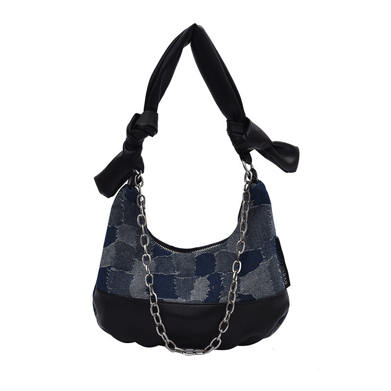 Print Scarf Chain Armpit Bag Checkerboard Checker Shoulder Bag