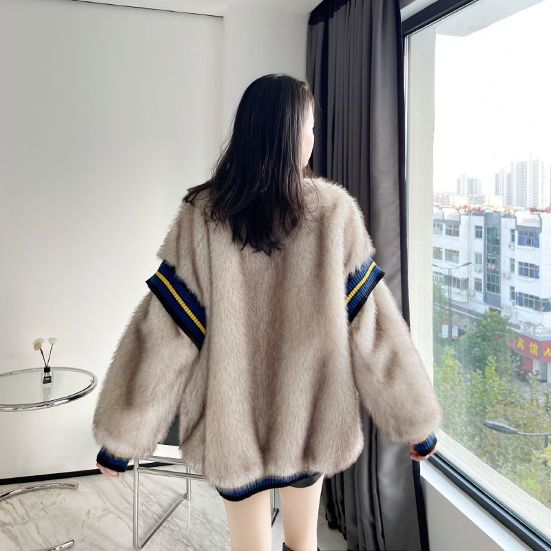 Single Breasted Fur Patchwork Wool Coat