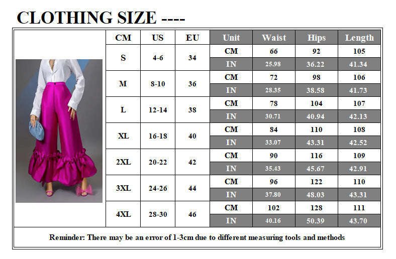 Patchwork Ruffled Loose High Waist Wide-leg Casual Pants