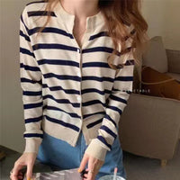 Striped Soft Glutinous Knitted Design Sense Sweet Short Sweater Cardigan Coat