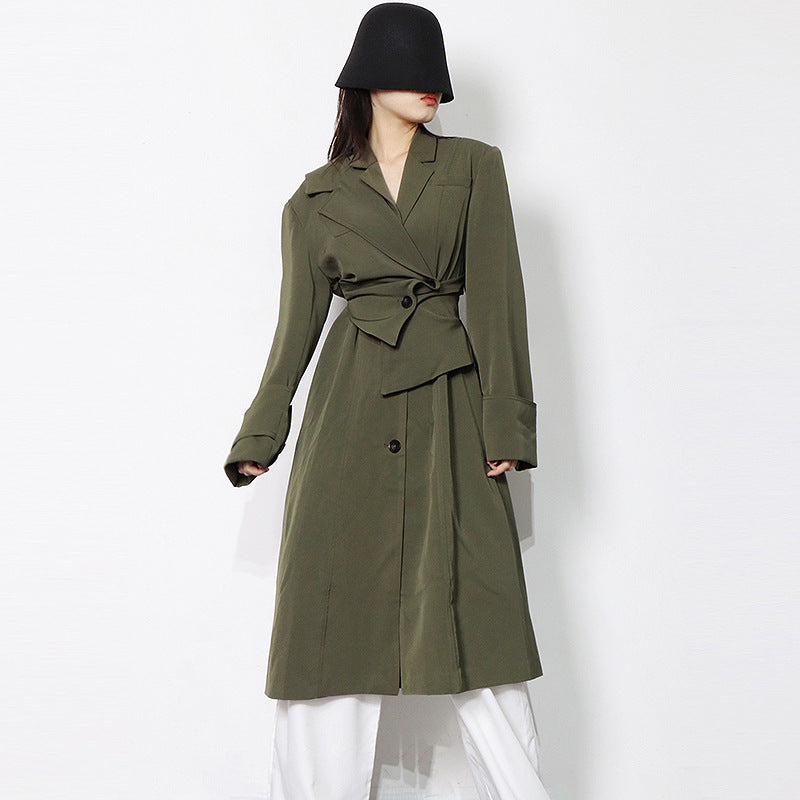 Irregular-panel Single-breasted Lapel Long Coat