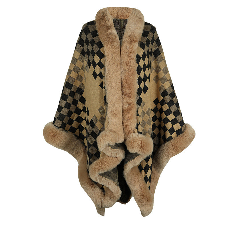 European And American Women's Fur Collar Shawl