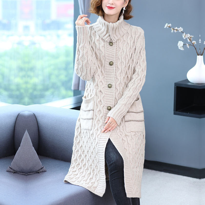 Thick Thread Sweater Coat Women's Mid-length