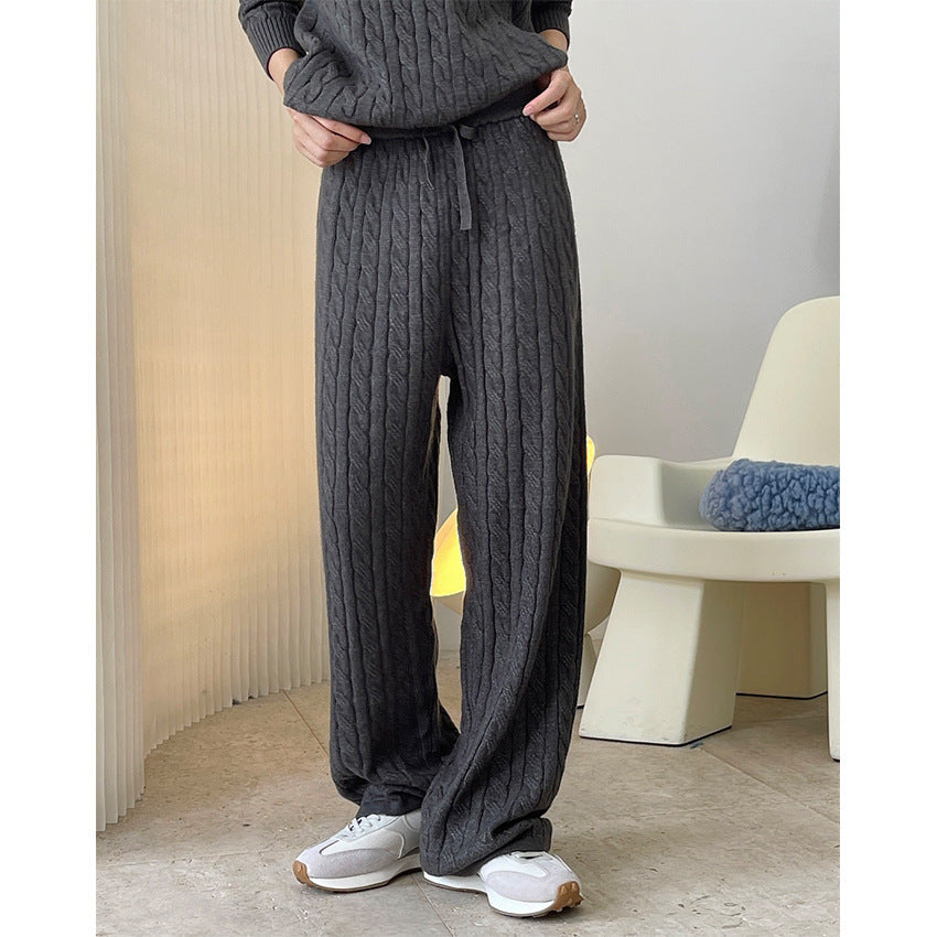 Women's Lazy Twisted High Waist Wide Leg Knitted Pants