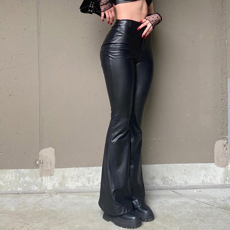 Women's PU Leather High Waist Stretch Fashion Trousers