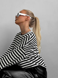 Women's Fashion Loose Casual Striped Long-sleeved T-shirt