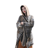 Shawl Simple Plaid Split Hooded Cape Thickened