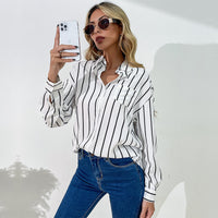 Business Wear Women's Loose Lapels White Striped Shirt