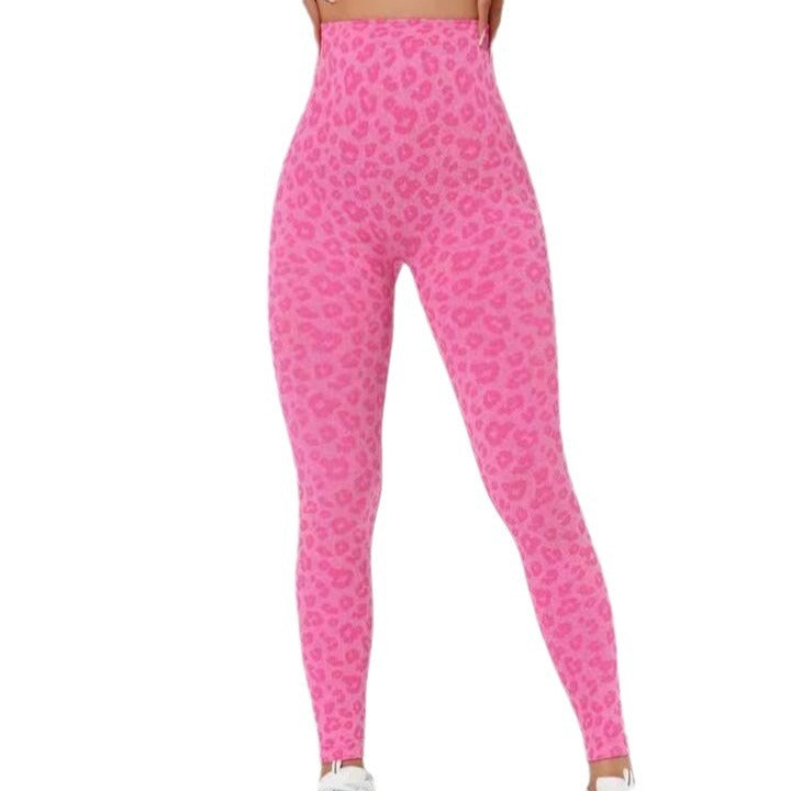 V Waist Double Hip Lifting Leopard Print Yoga Pants Women