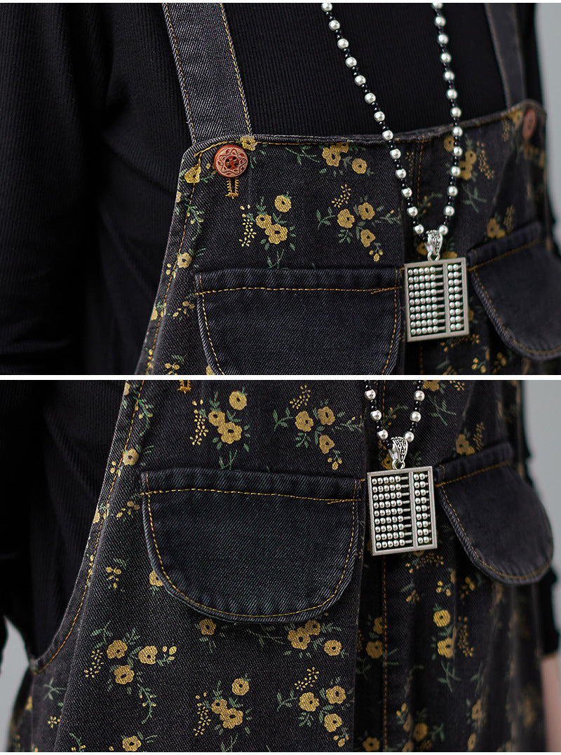 New Denim Washed Printed Suspenders For Women